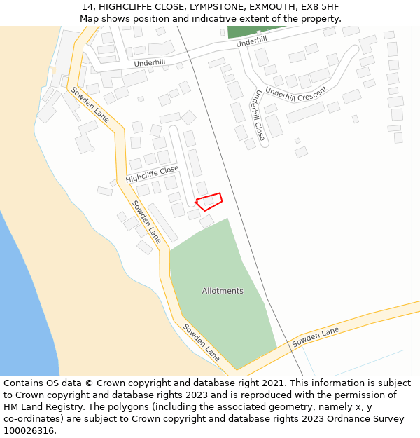 14, HIGHCLIFFE CLOSE, LYMPSTONE, EXMOUTH, EX8 5HF: Location map and indicative extent of plot