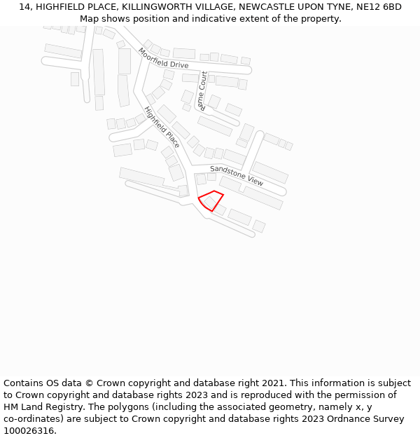 14, HIGHFIELD PLACE, KILLINGWORTH VILLAGE, NEWCASTLE UPON TYNE, NE12 6BD: Location map and indicative extent of plot