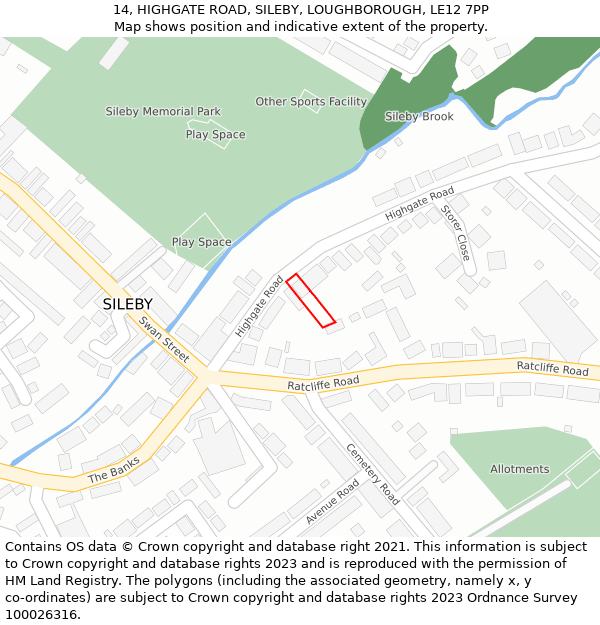 14, HIGHGATE ROAD, SILEBY, LOUGHBOROUGH, LE12 7PP: Location map and indicative extent of plot