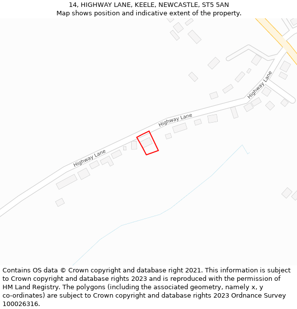 14, HIGHWAY LANE, KEELE, NEWCASTLE, ST5 5AN: Location map and indicative extent of plot