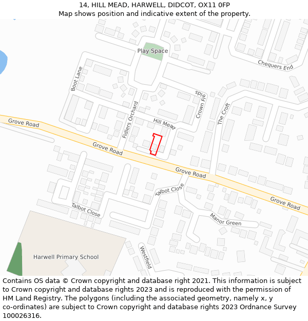 14, HILL MEAD, HARWELL, DIDCOT, OX11 0FP: Location map and indicative extent of plot