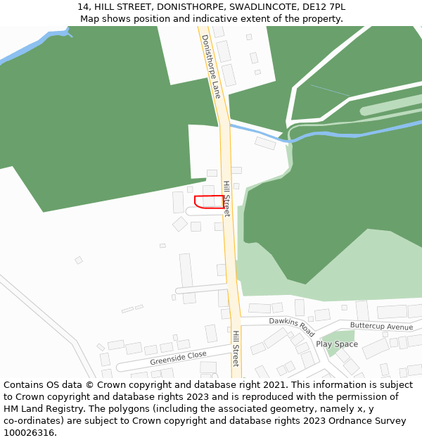 14, HILL STREET, DONISTHORPE, SWADLINCOTE, DE12 7PL: Location map and indicative extent of plot