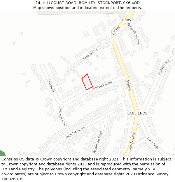 14, HILLCOURT ROAD, ROMILEY, STOCKPORT, SK6 4QD: Location map and indicative extent of plot