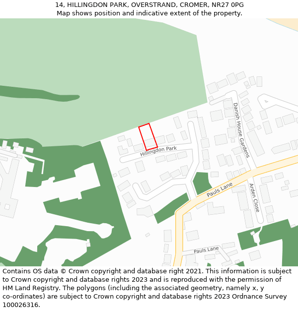 14, HILLINGDON PARK, OVERSTRAND, CROMER, NR27 0PG: Location map and indicative extent of plot