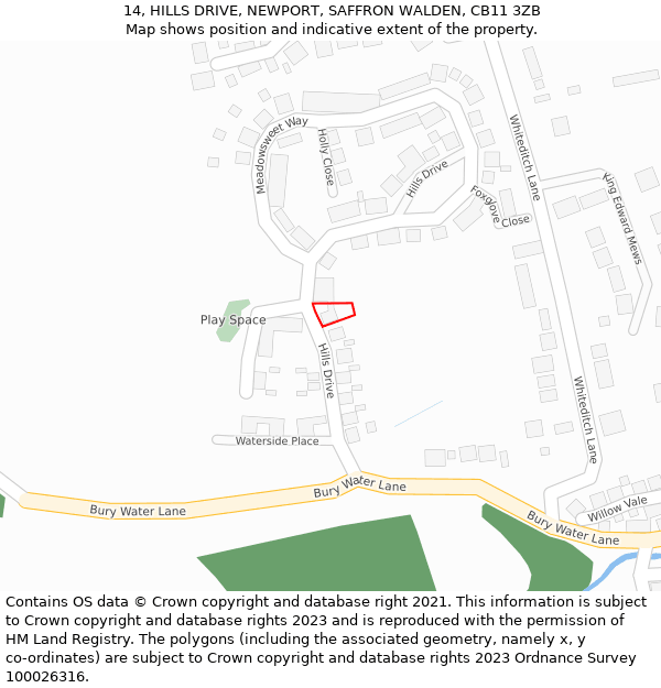 14, HILLS DRIVE, NEWPORT, SAFFRON WALDEN, CB11 3ZB: Location map and indicative extent of plot