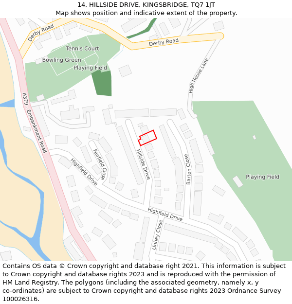14, HILLSIDE DRIVE, KINGSBRIDGE, TQ7 1JT: Location map and indicative extent of plot