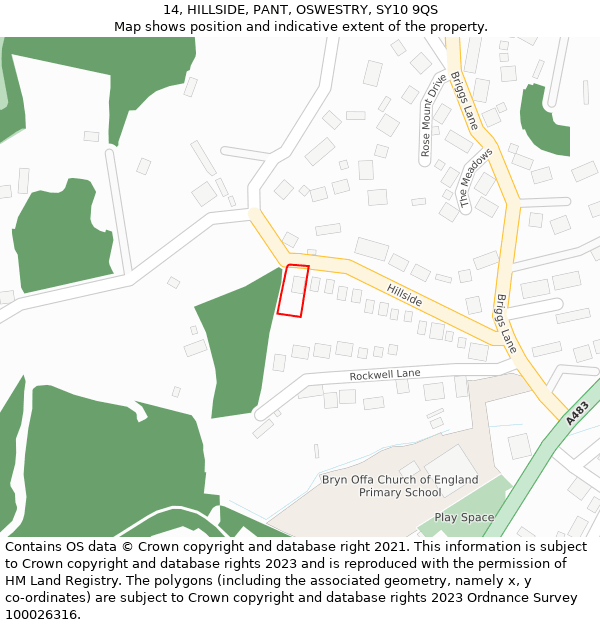 14, HILLSIDE, PANT, OSWESTRY, SY10 9QS: Location map and indicative extent of plot