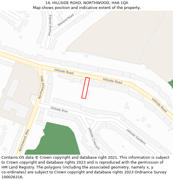 14, HILLSIDE ROAD, NORTHWOOD, HA6 1QA: Location map and indicative extent of plot
