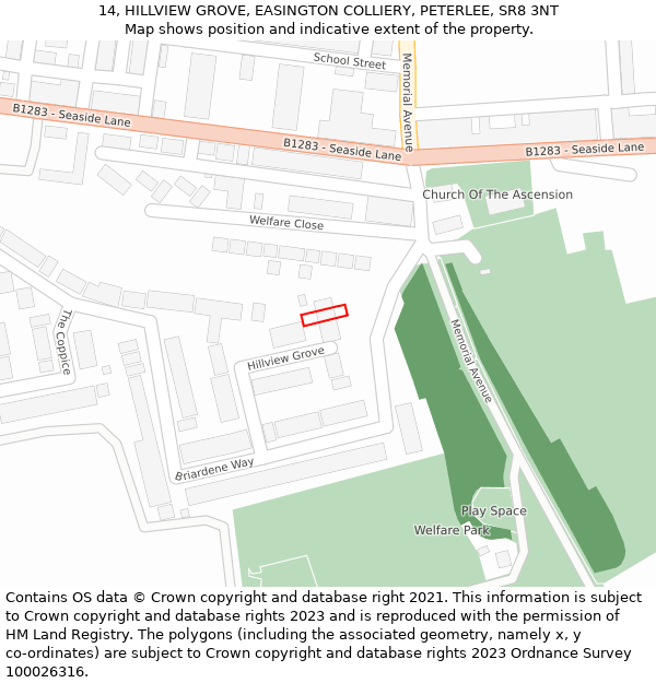 14, HILLVIEW GROVE, EASINGTON COLLIERY, PETERLEE, SR8 3NT: Location map and indicative extent of plot