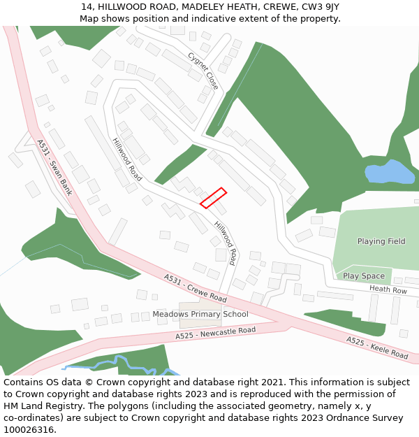 14, HILLWOOD ROAD, MADELEY HEATH, CREWE, CW3 9JY: Location map and indicative extent of plot