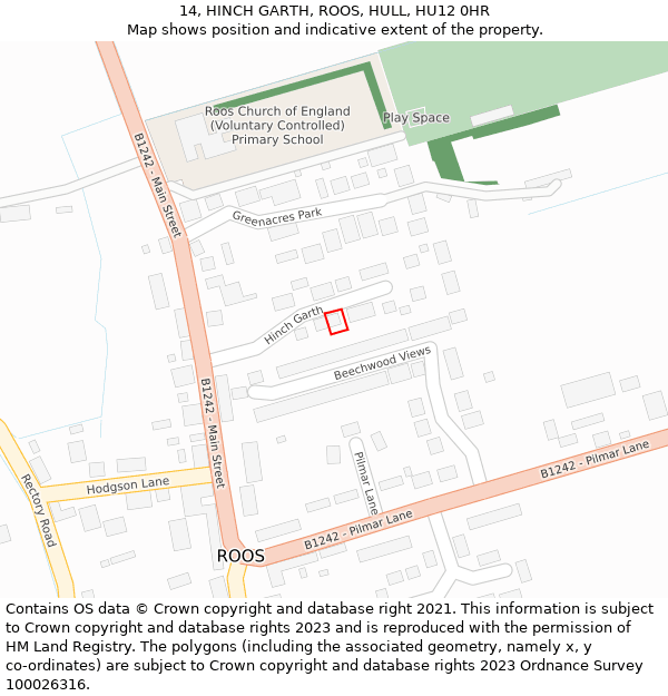 14, HINCH GARTH, ROOS, HULL, HU12 0HR: Location map and indicative extent of plot