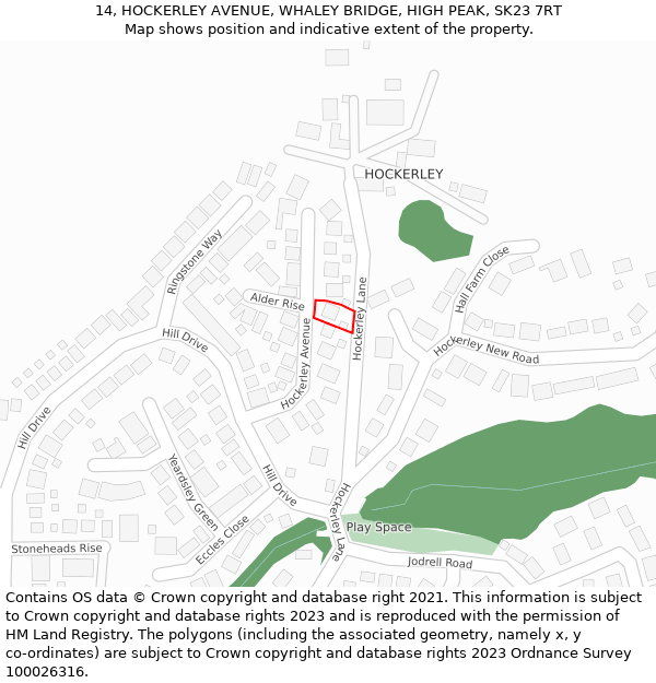 14, HOCKERLEY AVENUE, WHALEY BRIDGE, HIGH PEAK, SK23 7RT: Location map and indicative extent of plot