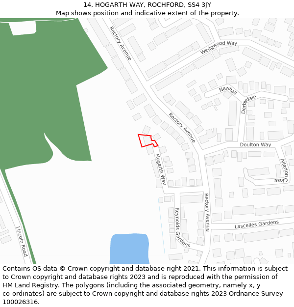 14, HOGARTH WAY, ROCHFORD, SS4 3JY: Location map and indicative extent of plot