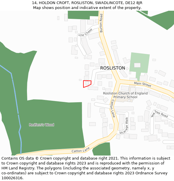 14, HOLDON CROFT, ROSLISTON, SWADLINCOTE, DE12 8JR: Location map and indicative extent of plot