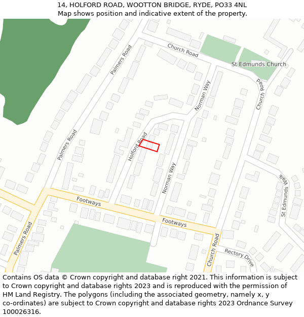 14, HOLFORD ROAD, WOOTTON BRIDGE, RYDE, PO33 4NL: Location map and indicative extent of plot