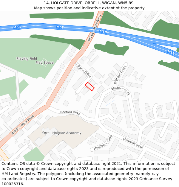 14, HOLGATE DRIVE, ORRELL, WIGAN, WN5 8SL: Location map and indicative extent of plot