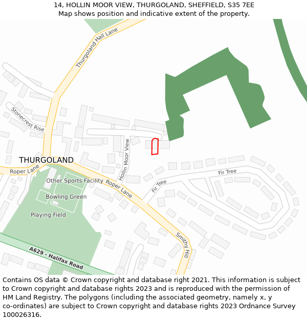 14, HOLLIN MOOR VIEW, THURGOLAND, SHEFFIELD, S35 7EE: Location map and indicative extent of plot