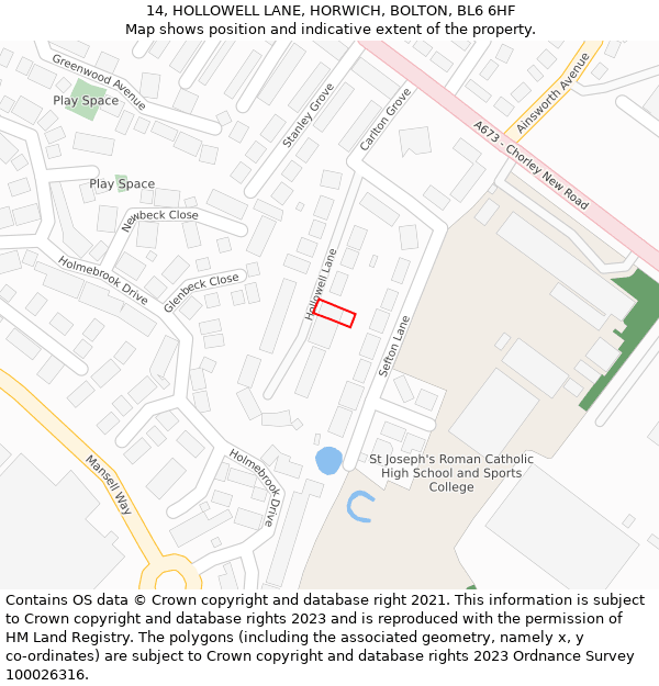 14, HOLLOWELL LANE, HORWICH, BOLTON, BL6 6HF: Location map and indicative extent of plot