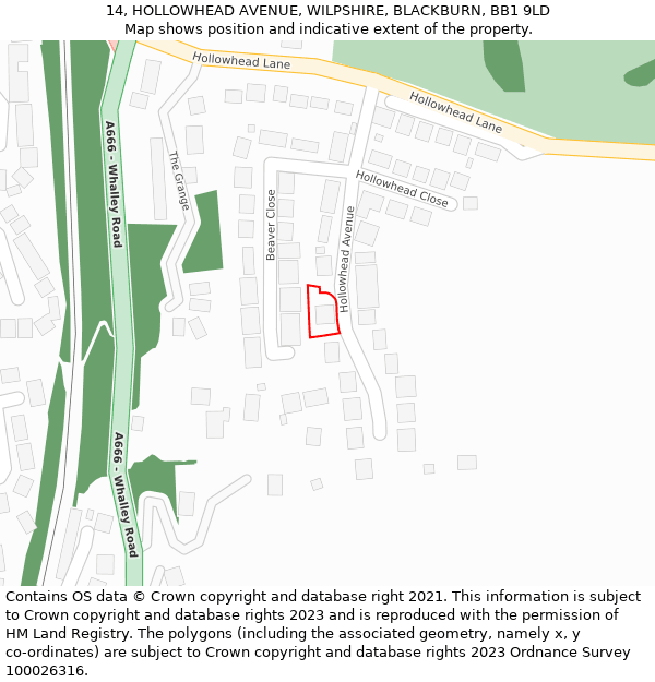 14, HOLLOWHEAD AVENUE, WILPSHIRE, BLACKBURN, BB1 9LD: Location map and indicative extent of plot
