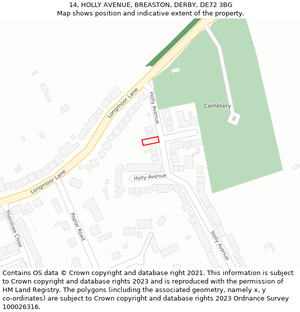14, HOLLY AVENUE, BREASTON, DERBY, DE72 3BG: Location map and indicative extent of plot