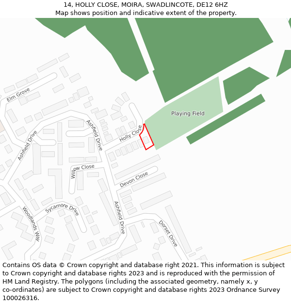 14, HOLLY CLOSE, MOIRA, SWADLINCOTE, DE12 6HZ: Location map and indicative extent of plot