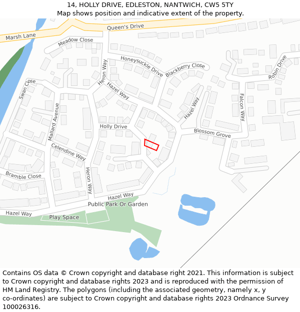 14, HOLLY DRIVE, EDLESTON, NANTWICH, CW5 5TY: Location map and indicative extent of plot