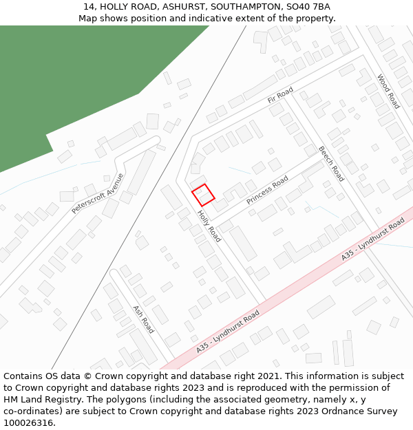 14, HOLLY ROAD, ASHURST, SOUTHAMPTON, SO40 7BA: Location map and indicative extent of plot