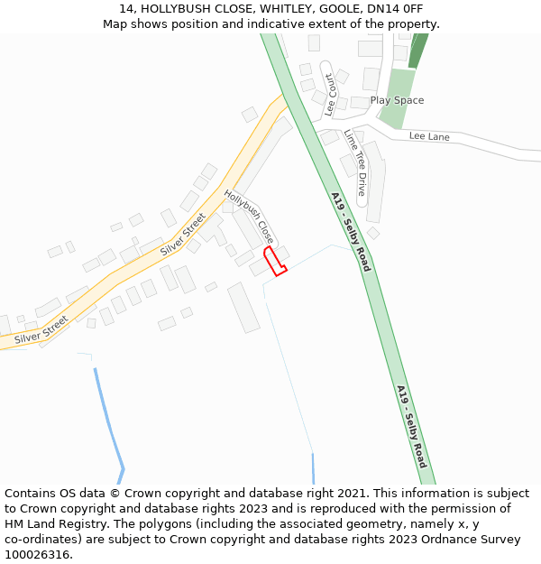 14, HOLLYBUSH CLOSE, WHITLEY, GOOLE, DN14 0FF: Location map and indicative extent of plot