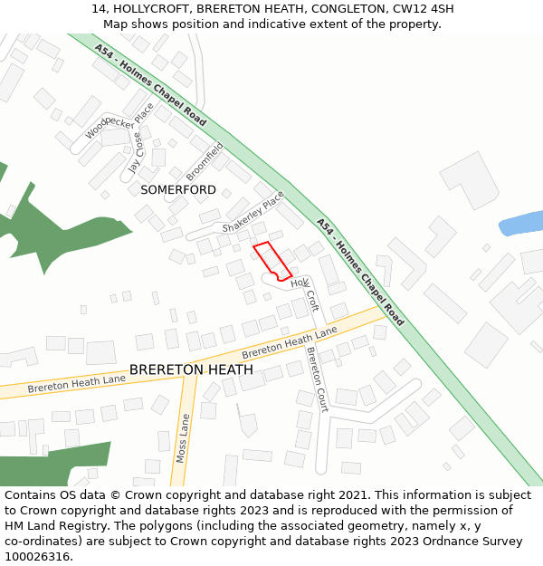 14, HOLLYCROFT, BRERETON HEATH, CONGLETON, CW12 4SH: Location map and indicative extent of plot