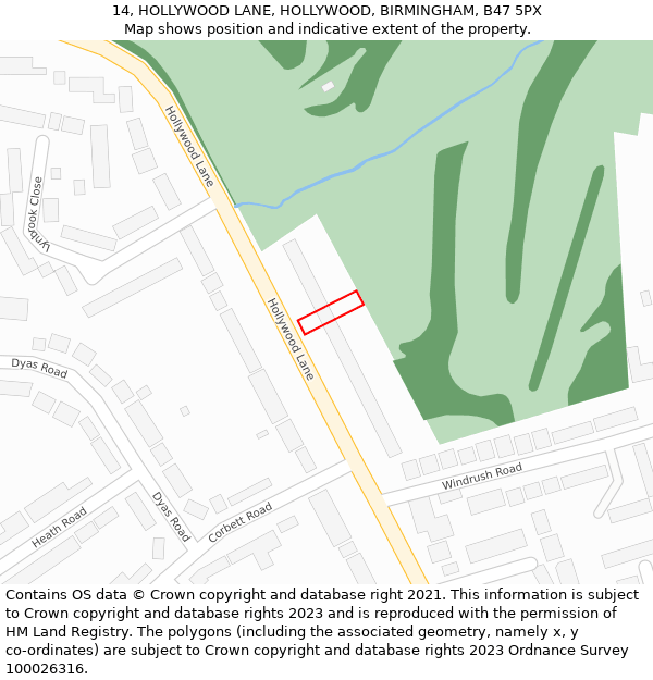 14, HOLLYWOOD LANE, HOLLYWOOD, BIRMINGHAM, B47 5PX: Location map and indicative extent of plot