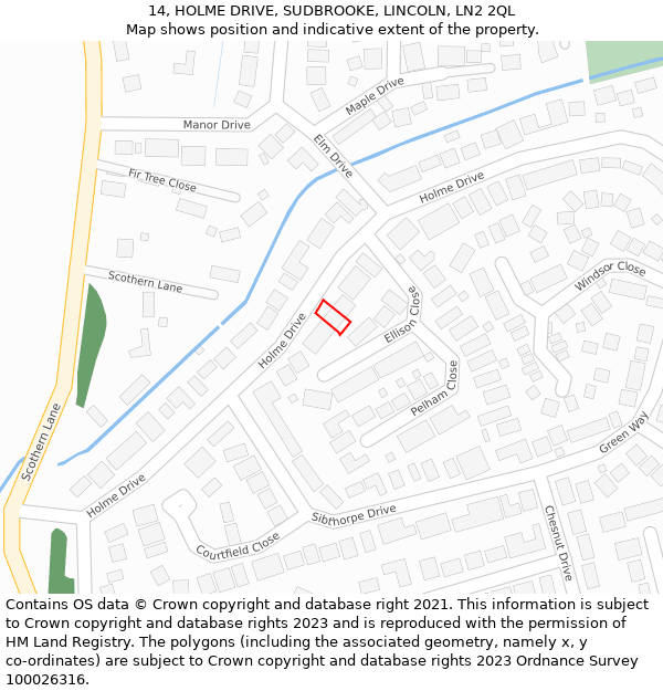 14, HOLME DRIVE, SUDBROOKE, LINCOLN, LN2 2QL: Location map and indicative extent of plot