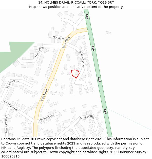 14, HOLMES DRIVE, RICCALL, YORK, YO19 6RT: Location map and indicative extent of plot