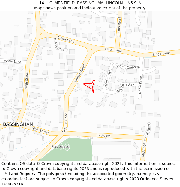 14, HOLMES FIELD, BASSINGHAM, LINCOLN, LN5 9LN: Location map and indicative extent of plot