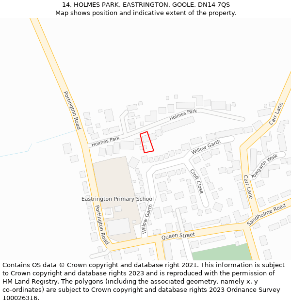 14, HOLMES PARK, EASTRINGTON, GOOLE, DN14 7QS: Location map and indicative extent of plot