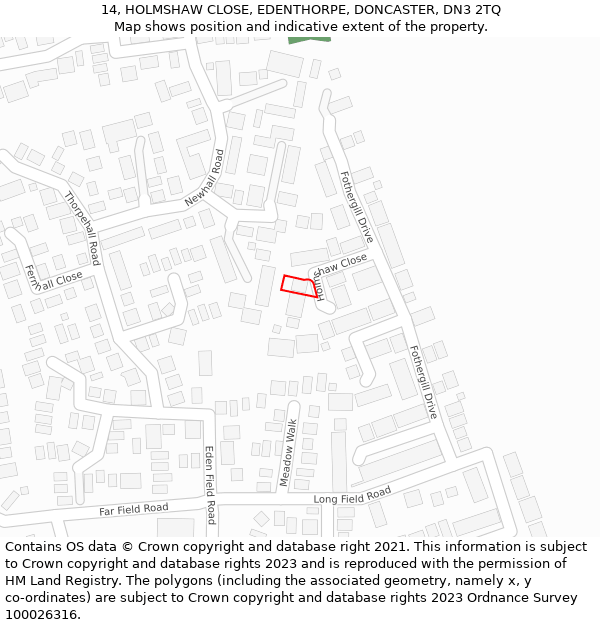 14, HOLMSHAW CLOSE, EDENTHORPE, DONCASTER, DN3 2TQ: Location map and indicative extent of plot