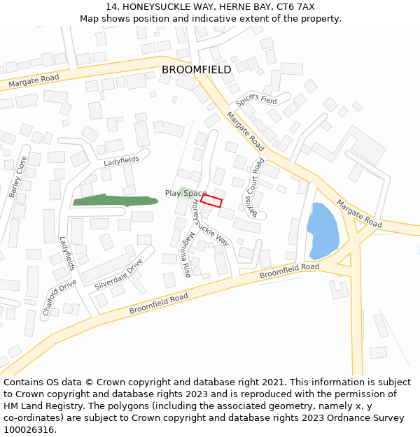 14, HONEYSUCKLE WAY, HERNE BAY, CT6 7AX: Location map and indicative extent of plot