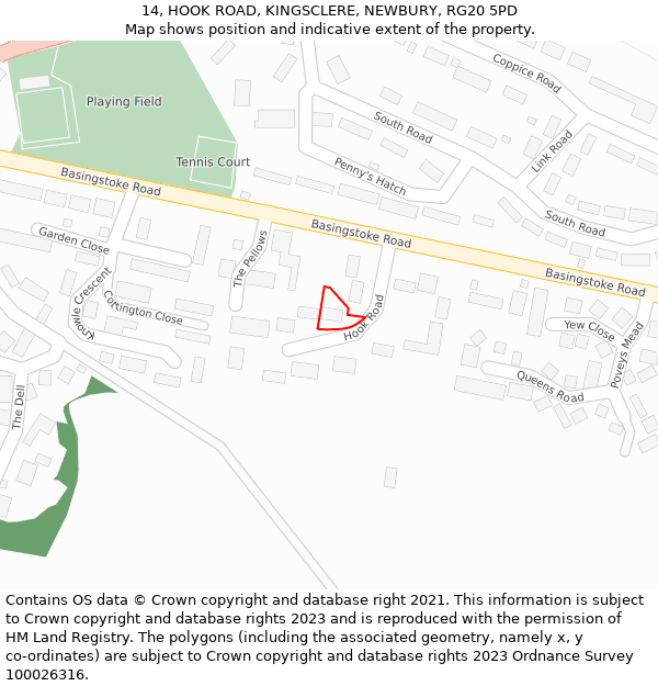 14, HOOK ROAD, KINGSCLERE, NEWBURY, RG20 5PD: Location map and indicative extent of plot