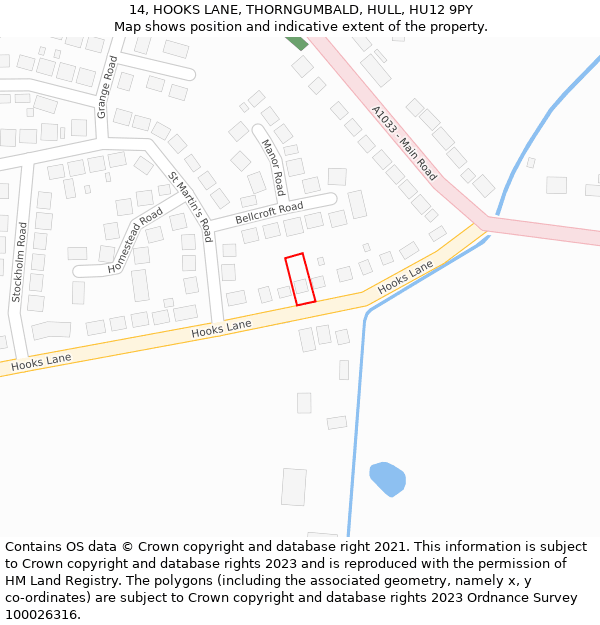 14, HOOKS LANE, THORNGUMBALD, HULL, HU12 9PY: Location map and indicative extent of plot