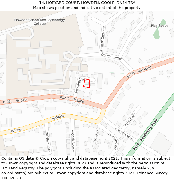 14, HOPYARD COURT, HOWDEN, GOOLE, DN14 7SA: Location map and indicative extent of plot