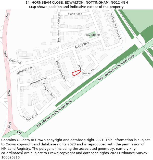 14, HORNBEAM CLOSE, EDWALTON, NOTTINGHAM, NG12 4GH: Location map and indicative extent of plot