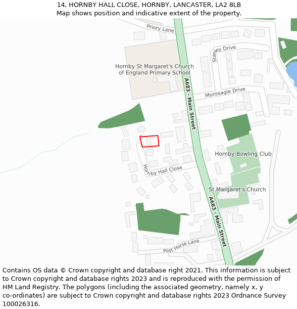 14, HORNBY HALL CLOSE, HORNBY, LANCASTER, LA2 8LB: Location map and indicative extent of plot
