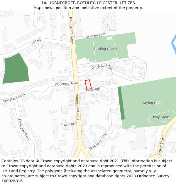 14, HORNECROFT, ROTHLEY, LEICESTER, LE7 7RS: Location map and indicative extent of plot