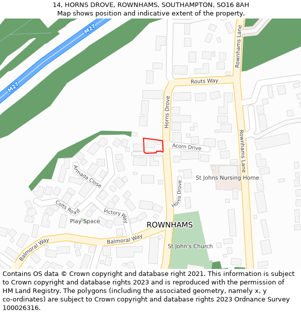 14, HORNS DROVE, ROWNHAMS, SOUTHAMPTON, SO16 8AH: Location map and indicative extent of plot