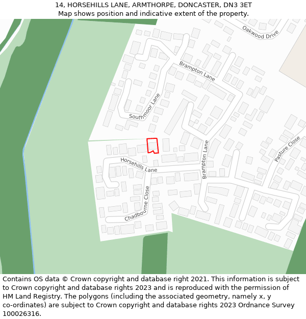 14, HORSEHILLS LANE, ARMTHORPE, DONCASTER, DN3 3ET: Location map and indicative extent of plot