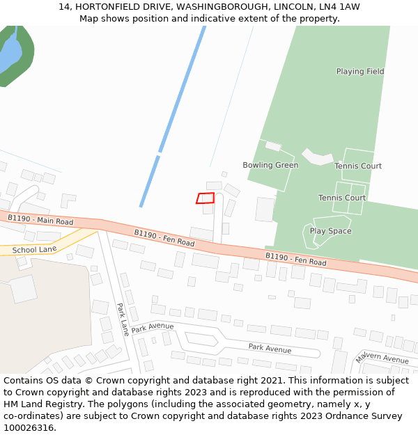 14, HORTONFIELD DRIVE, WASHINGBOROUGH, LINCOLN, LN4 1AW: Location map and indicative extent of plot