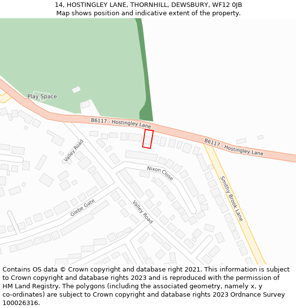 14, HOSTINGLEY LANE, THORNHILL, DEWSBURY, WF12 0JB: Location map and indicative extent of plot