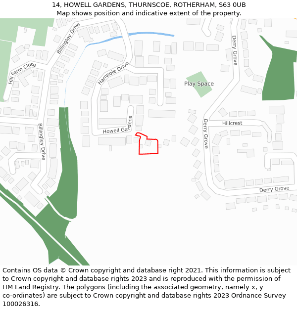 14, HOWELL GARDENS, THURNSCOE, ROTHERHAM, S63 0UB: Location map and indicative extent of plot