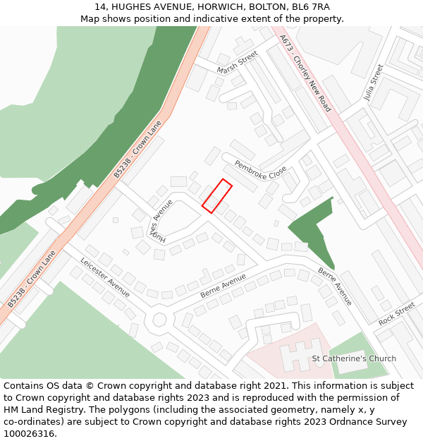 14, HUGHES AVENUE, HORWICH, BOLTON, BL6 7RA: Location map and indicative extent of plot