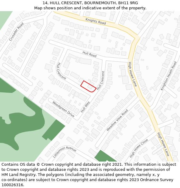 14, HULL CRESCENT, BOURNEMOUTH, BH11 9RG: Location map and indicative extent of plot
