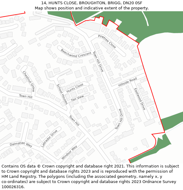 14, HUNTS CLOSE, BROUGHTON, BRIGG, DN20 0SF: Location map and indicative extent of plot